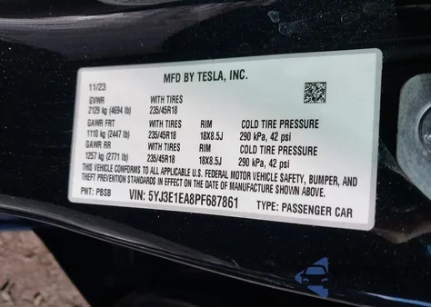 2023 Tesla Model 3 Rear-Wheel Drive z USA, uszkodzony, nr VIN 5YJ3E1EA8PF687861